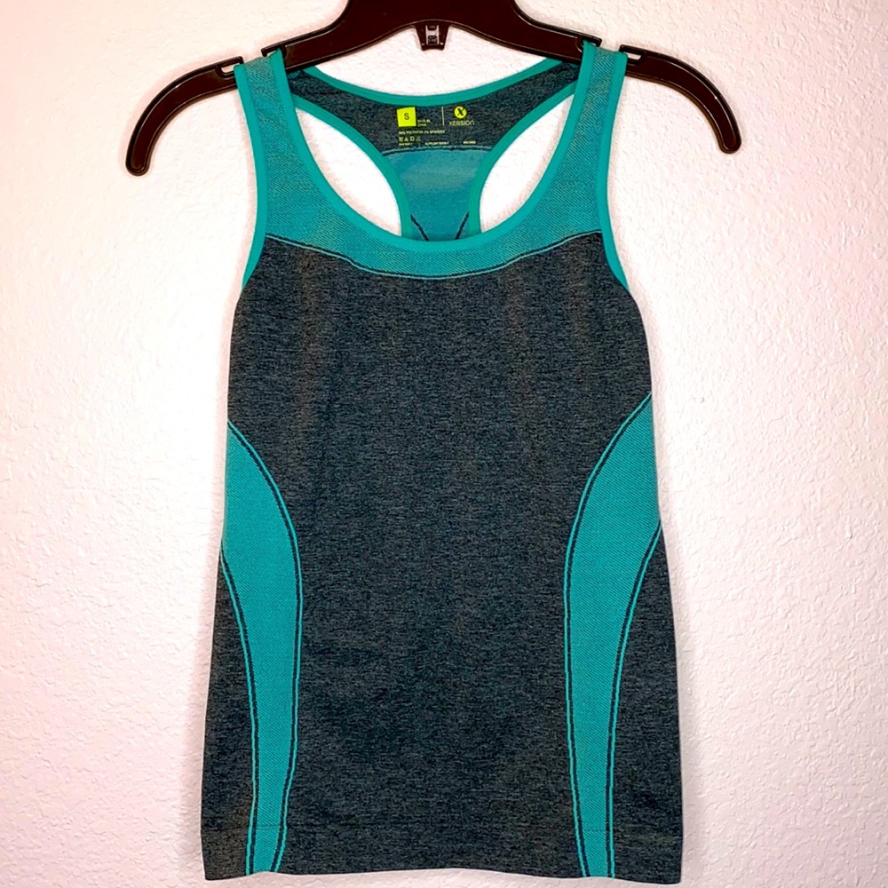 Stretchy Exercise / Workout / Gym Tank Top by Xersion size small grey / teal